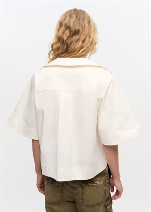 Stretch cotton cowl neck bluse Egret W0690 Ganni 